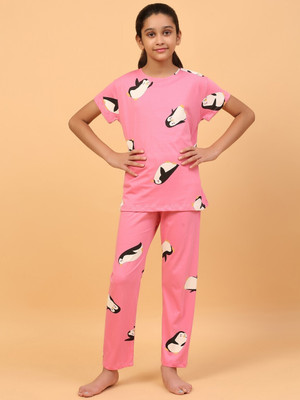 Ninos Dreams Girls Printed Pink Top & Pyjama Set