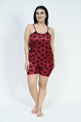 koriyan Women Printed Maroon Top & Shorts Set