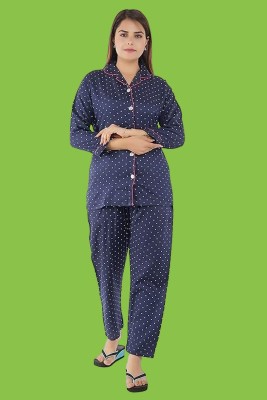 Aarti Trading Women Printed Dark Blue Shirt & Pyjama set