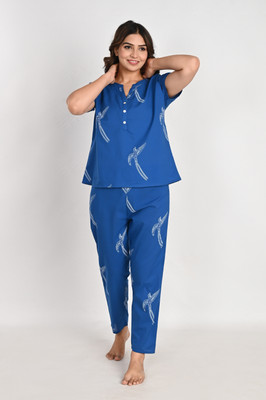 youngrebel Women Printed Blue Top & Pyjama Set
