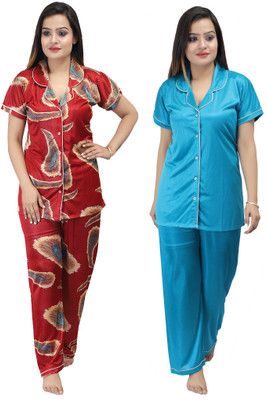 Orchid collection Women Solid Red Night Suit Set