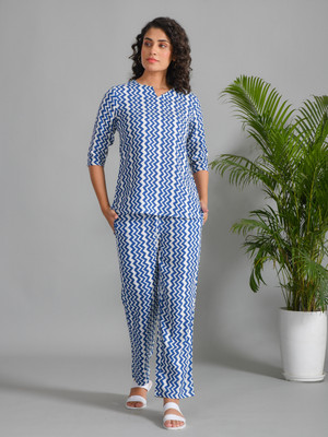 Sanskrutihomes Women Printed Blue Night Suit Set