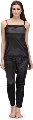 Mesmara Women Solid Black Top & Pyjama Set