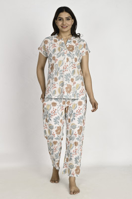 neroli Women Printed White Top & Pyjama Set