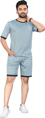 NISPRUH Men Self Design Grey Night Suit Set