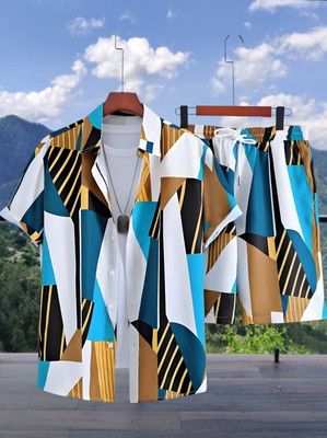 SHIVFORYOU Men Printed Multicolor Top & Shorts Set