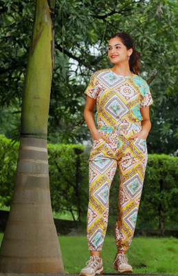 ZIKIGO Women Printed Yellow Top & Pyjama Set