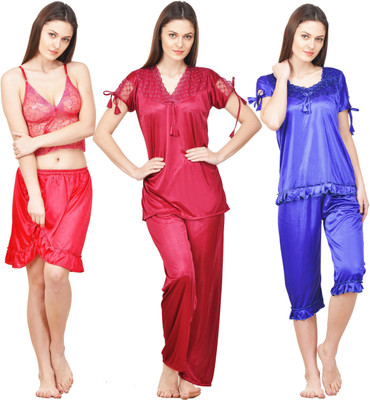 PHALIN Women Solid Multicolor Top & Pyjama Set
