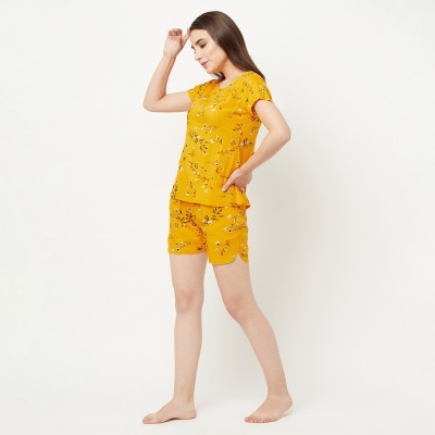 HAVYAA Women Printed Yellow Top & Shorts Set