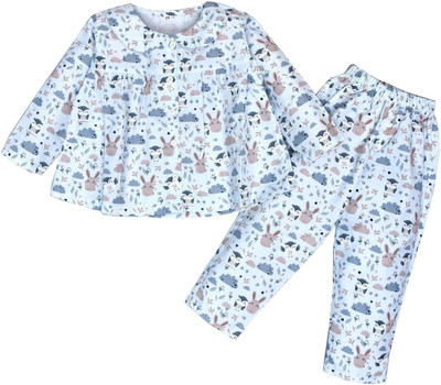 CERABI Boys & Girls Printed Multicolor Night Suit Set