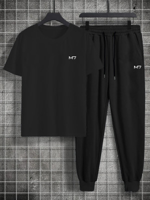 M7 By Metronaut Men Solid Black Night Suit Set