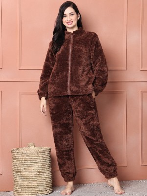 Secret Wish Women Solid Brown Night Suit Set