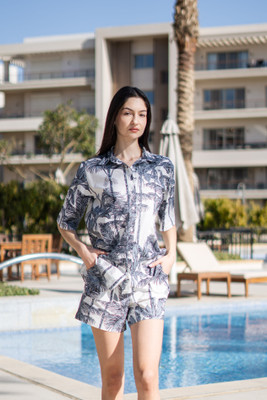 Sanskrutihomes Women Printed White Night Suit Set