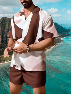Mahek Fashion Men Printed Beige Top & Shorts Set