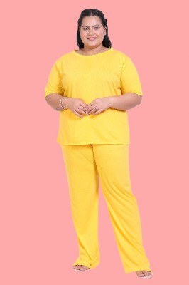 CANIDAE Women Solid Yellow Night Suit Set