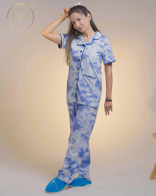 Mizan Trendz Women Printed Blue Shirt & Pyjama set