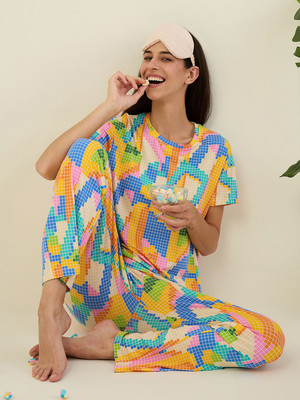 SWEET DREAMS Women Abstract Multicolor Top & Pyjama Set