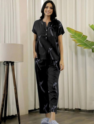 Bhavikafab Women Printed Black Night Suit Set