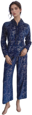 FABLUSH Women Printed Blue Night Suit Set
