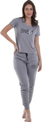 Gudnini Women Printed Grey Shirt & Pyjama set