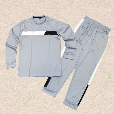 HASTIVOUGE Men Colorblock Grey Night Suit Set