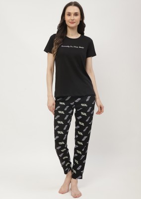 MADAME M SECRET Women Printed Black Top & Pyjama Set