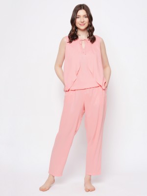 Clovia Women Solid Pink Top & Pyjama Set