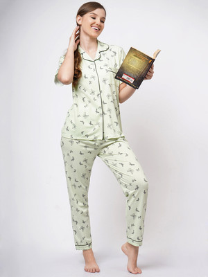 ADDYVERO Women Printed Green Night Suit Set