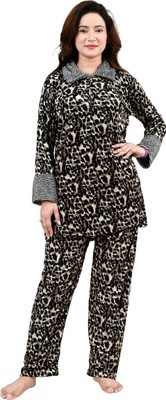 NACNO Women Animal Print Brown Top & Pyjama Set