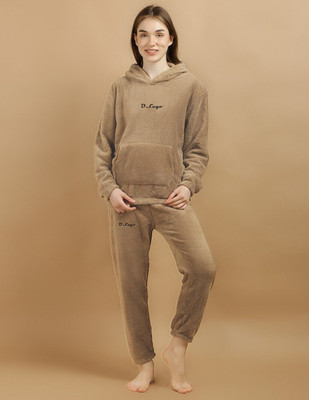 Lugo Women Solid Brown Night Suit Set