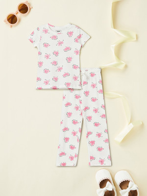 MAX Girls Printed Beige Top & Pyjama Set