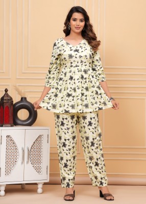 Meena Collection Women Printed Light Green, Beige Night Suit Set