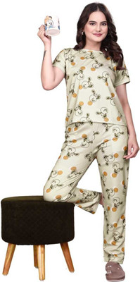 Samrudhh Women Printed Beige Top & Pyjama Set