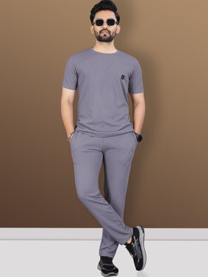 VeBNoR Men Solid Grey Night Suit Set