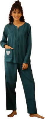 SATLOK FASHION Women Solid Green Night Suit Set