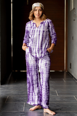 MIRCHI FASHION Women Printed, Ombre/Dyed Purple, White Top & Pyjama Set