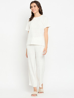 Camey Women Printed White Night Suit Set