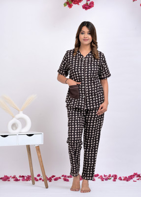 DreamBe Women Printed Brown Night Suit Set