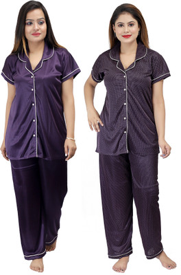 Orchid collection Women Printed Purple Night Suit Set