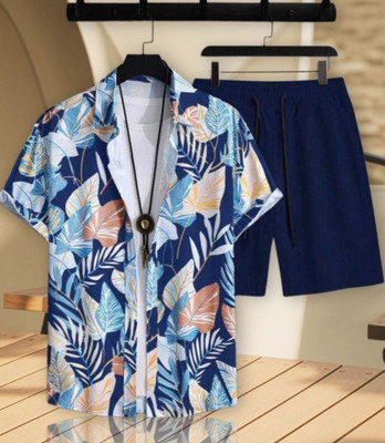 BLUEBERRYWEAR Men Printed Blue Top & Shorts Set