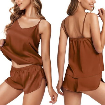 Mixopia Women Solid Brown Top & Shorts Set