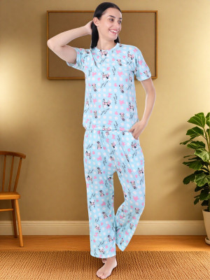 Marc Luarente Women Printed Blue Night Suit Set