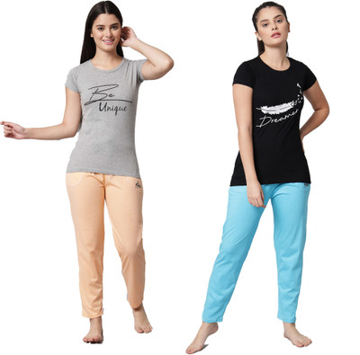 Fit N Fame Women Printed Multicolor Top & Pyjama Set