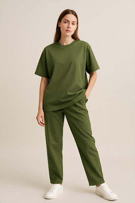 My Swag Women Solid Green Top & Pyjama Set