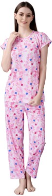 ZOWERO Women Floral Print Pink Top & Pyjama Set