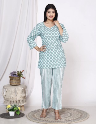 swadeshi fashion store Women Printed Blue Night Suit Set