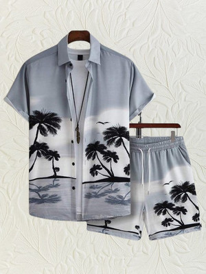 LEMZODIC Men Printed Grey, Black Night Suit Set