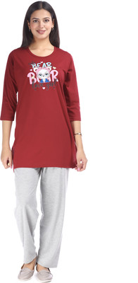 E-MAX Women Solid Multicolor Night Suit Set