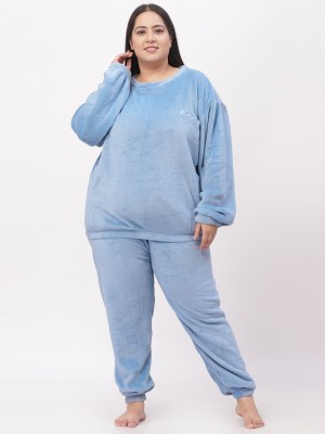 Klotthe Women Solid Blue Night Suit Set