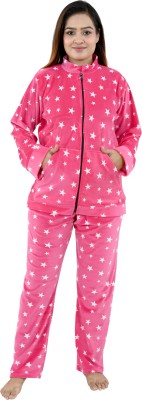 NACNO Women Printed Pink, White Top & Pyjama Set